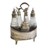 PETER AND ANN BATEMAN, A GEORGIAN SILVER AND CUT GLASS CRUET SET Five bottles with matching