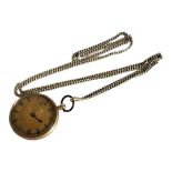 A 19TH CENTURY 18CT GOLD LADIES’ FOB WATCH Having a fine engraved case with gilt dial and key