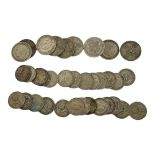 A COLLECTION OF PRE 1947 HALF SILVER ONE FLORIN AND ONE SHILLING COINS. (approx 8 Florins and 26