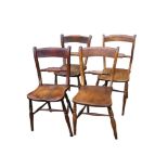 A MATCHED SET OF FOUR 19TH CENTURY ELM OXFORD BAR BACK CHAIRS. (37cm x 38cm x 85cm) Condition: