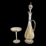 A FINE LATE 19TH CENTURY BOHEMIAN JEWELLED PEAR FORM FLORA GILDED GLASS DECANTER AND STOPPER,