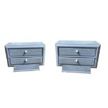 A PAIR OF ART DECO STYLE POWDER BLUE OAK BEDSIDE CABINETS Two drawers, chrome handles. (65cm x