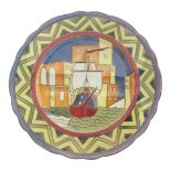 AN ART DECO PARAGON STAR CHINA RAINBOW RANGE GALLEON LUSTRE CABINET PLATE Polychrome enamelled in