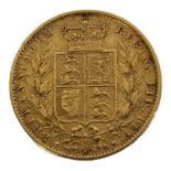 A 22CT GOLD FULL SOVEREIGN COIN With a young Queen Victoria portrait bust, dated 1865, with Royal