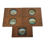 A SET OF FIVE 19TH CENTURY 'CRIMEAN WAR' HAND PAINTED GLASS MAGIC LANTERN SLIDES Titled 'Embarkation