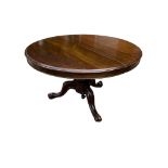 A VICTORIAN MAHOGANY BREAKFAST TABLE The circular top raised on tulip column and three splayed