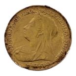 A 22CT GOLD HALF SOVEREIGN COIN With Queen Victoria wearing a veil, dated 1897, with St. George