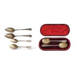 TWO GEORGIAN SILVER TABLE SPOONS Plain form to include hallmark London, 1806, together with a