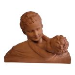 UGO CIPRIANI, 1897 - 1960,A TERRACOTTA GROUP PORTRAIT BUST Titled ‘Mother and Child’, signed lower