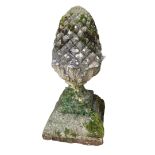 AN ANTIQUE SANDSTONE PINEAPPLE FINIAL On a stepped plinth base. (110cm) Condition: some minor losses