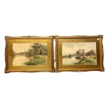 HENRY CHARLES FOX, 1860 - 1925, A PAIR OF WATERCOLOURS Riverside landscapes with figures, signed,