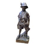 AFTER AUGUSTE CACE, A 20TH CENTURY BRONZE SCULPTURE Titled 'L'enfant Chasseur', boy with pheasant