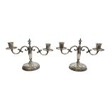 A PAIR OF CHILEAN SOLID STERLING SILVER TWO LIGHT DESK CANDELABRA, CIRCA 1930 Stamped ‘Plata Fina