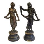 A PAIR OF LATE 19TH CENTURY FRENCH CAST METAL FIGURES OF ALLEGORICAL SEMICLAD MAIDENS Both wearing