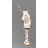 AN EXCEPTIONAL MYTHICAL TAXIDERMY UNICORN PEDESTAL MOUNT. (h 212cm x w 40cm x d 135cm)