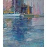 GEOFFREY LEE, A 20TH CENTURY PASTEL Lake view, with sailing boats, mounted, framed and glazed. (27cm