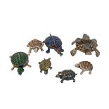 A COLLECTION OF CONTINENTAL SILVER NOVELTY TURTLE FIGURES To include a Chinese silver turtle with