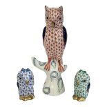 HEREND, A COLLECTION OF VINTAGE PORCELAIN OWL FIGURES A small pair with painted decoration and an