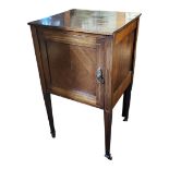 TWO 19TH CENTURY MAHOGANY BEDSIDE CABINETS Single door, on square legs. (largest 47cm x 43cm x 83cm)