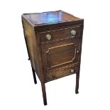 TWO GEORGIAN MAHOGANY GENTLEMAN'S SHAVING CABINETS/WASHSTANDS With rise and fall tops enclosing a