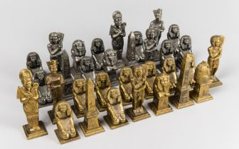LARGE 20TH CENTURY EGYPTIAN THEMED CHESS SET BY ITALFAMA. The pieces are represented by figures