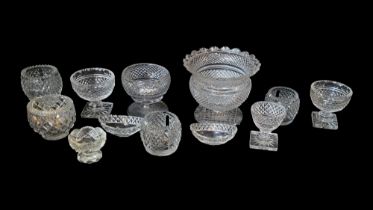 A COLLECTION OF 19TH CENTURY 'HOBNAIL' CUT LEAD CRYSTAL GLASS TABLEWARE Comprising a large