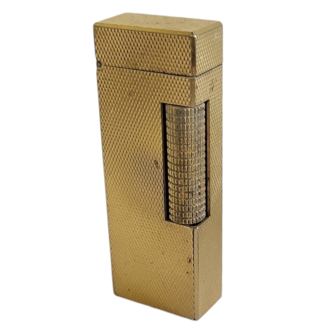 DUNHILL, A VINTAGE GOLD PLATED RECTANGULAR CIGARETTE LIGHTER With engine turned decoration, together - Image 2 of 3