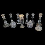 A COLLECTION OF 19TH CENTURY GLASS CANDLESTICKS Two pairs of moulded glass sticks, a pair of cut
