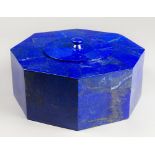 A LARGE LAPIS LAZULI OCTAGON BOX (h 15cm x w 31cm x d 31cm)