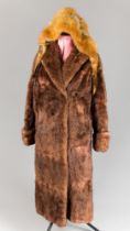 A GOOD QUALITY VINTAGE SILK LINED FUR COAT AND A SILK LINED FOX FUR HOOD. Provenance: Private