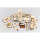 A LARGE COLLECTION OF 19TH CENTURY BONE PRISONER OF WAR DOMINO SETS AND RELATED ITEMS. Comprising of