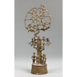 A LATE 19TH/EARLY 20TH CENTURY BRONZE INDIAN TRIBAL TREE OF LIFE SCULPTURE, DHOKRA TRIBE. Lost-wax-