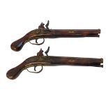 A PAIR OF EARLY/MID 20TH CENTURY REPRODUCTION FLINTLOCK PISTOLS Bearing name ‘D.G. London’. (38cm)