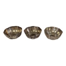 A SET OF THREE VINTAGE CONTINENTAL SILVER FINGER BOWLS Having a fluted design, marked 'JS Chile