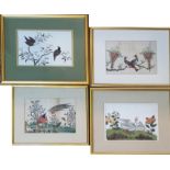 A COLLECTION OF FOUR 19TH CENTURY CHINESE WATERCOLOUR ON RICE PAPER, BIRD STUDIES Pairs of exotic
