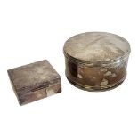 RALPH LAUREN, TWO VINTAGE SILVER PLATED BOXES A large circular form box and a cigarette box with