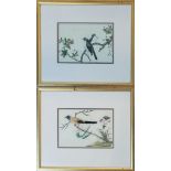 A PAIR OF 19TH CENTURY CHINESE WATERCOLOUR ON RICE PAPER BIRD STUDIES Two pairs of exotic birds with