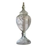 A FINE 19TH CENTURY ANGLO-IRISH HEAVY LEAD CUT CRYSTAL URN AND HIGH DOMED COVER The body cut with