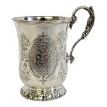 A VICTORIAN SILVER CHRISTENING MUG Single handle with fine engraved decoration and engraved