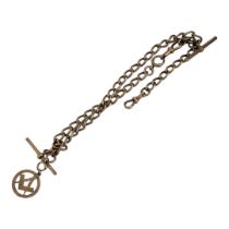 AN EARLY 20TH CENTURY 9CT GOLD DOUBLE ALBERT POCKET WATCH CHAIN Having two T bars and pierced oval