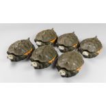 SIX 20TH CENTURY ASIAN EARTHENWARE TURTLE FORM COVERED SOUP BOWLS. Made for The Hong Kong Shanghai