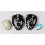 A COLLECTION OF FOUR EGYPTIAN STONE SCARAB BEETLES. Largest (10cm). Provenance: Private English