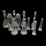 SIX PAIRS OF EARLY 20TH CENTURY CUT GLASS AND SILVER BUD VASES To include a pair of flutes to