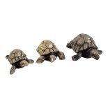 TEKFORM, A SET OF THREE VINTAGE SILVER NOVELTY 'TURTLE' PAPERWEIGHTS Graduated form, marked to