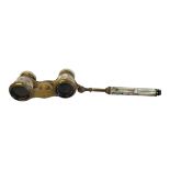 A PAIR OF 19TH CENTURY FRENCH GOLD PLATE AND MOTHER OF PEARL OPERA GLASSES Telescopic arm with