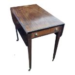 A LATE 18TH CENTURY SOLID MAHOGANY PEMBROKE TABLE With single drawer, on square tapering legs,