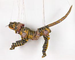 A LARGE EARLY 20TH CENTURY BURMESE MARIONETTE TIGER (STRING PUPPET). Tiger (h 55cm x w 80cm x d