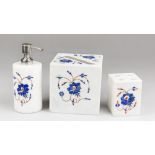 A LAPIS LAZULI ON WHITE MARBLE TISSUE BOX COVER, SOAP DISPENSER, & TOOTHBRUSH HOLDER. Tissue box (