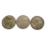 THREE VINTAGE AUSTRIAN SILVER MARIA THERESA THALER DOLLAR COINS, DATED 1780 With portrait bust and