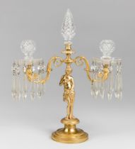 AN ANTIQUE EMPIRE GILDED BRONZE FIGURAL CANDELABRA. A circular stepped base. The central column is a